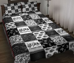 Racing Quilt Bedding Set, Racing Checkered Flag Black & White Patchwork Racing Quilt Blanket With Pillowcases, Duvet Cover Set