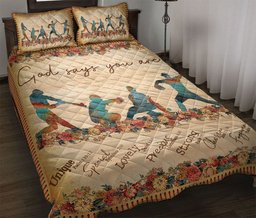 Baseball Quilt Bedding Set, Vintage God Say You Are Softball Baseball Player Pose Flower Quilt Blanket With Pillowcases, Duvet Cover Set, Sports Gifts