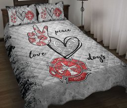 Firefighter Quilt Bedding Set, Firefighter Peace Love Back The Red Thin Red Line Grey Quilt Blanket With Pillowcases, Duvet Cover Set