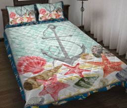 Anchor Quilt Bedding Set, Ocean Anchor Starfish Ocean Beach Sea Blue Quilt Blanket With Pillowcases, Duvet Cover Set