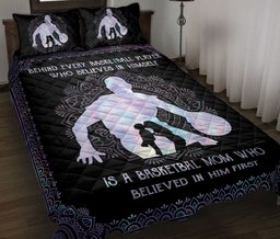 Basketball Quilt Bedding Set, Behind Basketball Player Mom Believe In Him Quilt Blanket With Pillowcases, Duvet Cover Set