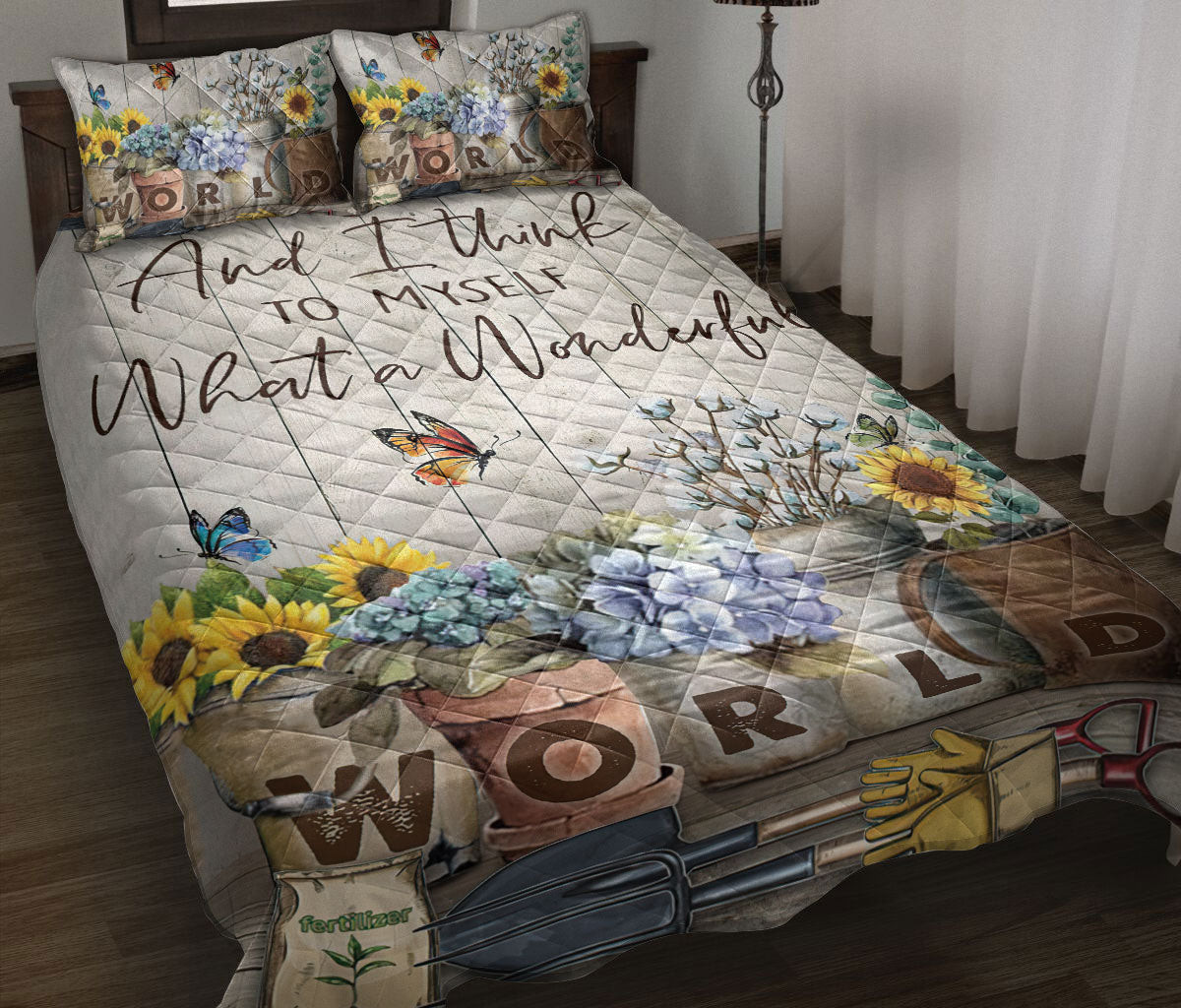 Gardening Quilt Bedding Set, Flower Plant Butterfly Gardening Gardener Spring Wood Wonderful World Quilt Blanket With Pillowcases, Duvet Cover Set