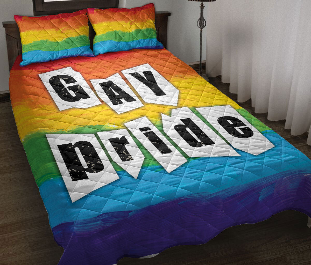 LGBT Quilt Bedding Set, Gay Pride Lgbt Rainbow Quilt Blanket With Pillowcases, Duvet Cover Set