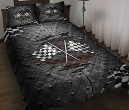 Racing Quilt Bedding Set, Racing Flag Crack Checkered Flag Racer Racing Quilt Blanket With Pillowcases, Duvet Cover Set
