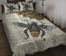 Bee Quilt Bedding Set, Bee Dictionary Page Honey Bee Quilt Blanket With Pillowcases, Duvet Cover Set