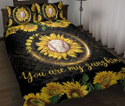 Sunflower Quilt Bedding Set, You Are My Sunshine Basseball Ball Sunflower Quilt Blanket With Pillowcases, Duvet Cover Set