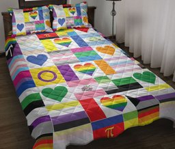 LGBT Quilt Bedding Set, Lgbt Lgbtq Gay Lesbian Support Love Is Love Love Wins Rainbow Flag Heart Quilt Blanket With Pillowcases, Duvet Cover Set
