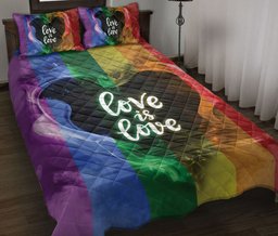 LGBT Quilt Bedding Set, Lgbt Pride Love Is Love Rainbow Smoke Heart Quilt Blanket With Pillowcases, Duvet Cover Set