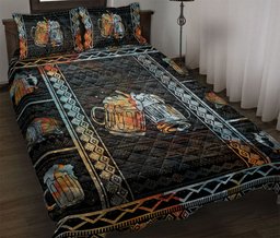Beer Quilt Bedding Set, Dinker Beer Patchwork Black Quilt Blanket With Pillowcases, Duvet Cover Set