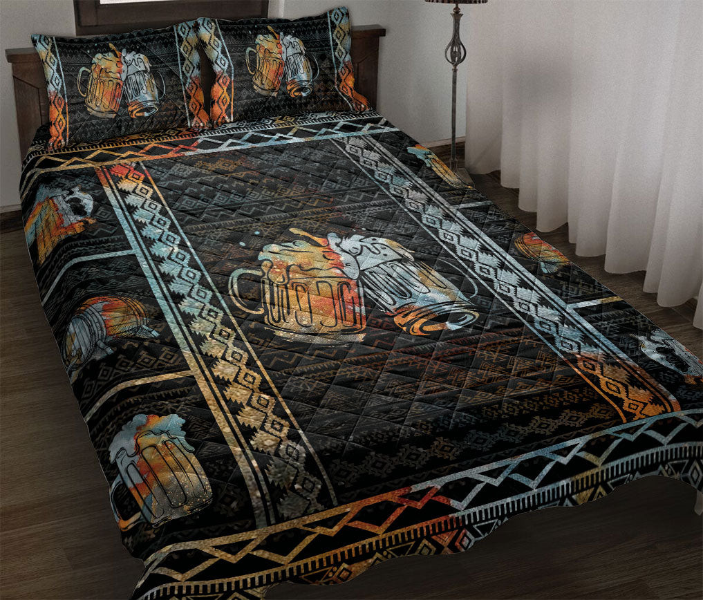 Beer Quilt Bedding Set, Dinker Beer Patchwork Black Quilt Blanket With Pillowcases, Duvet Cover Set