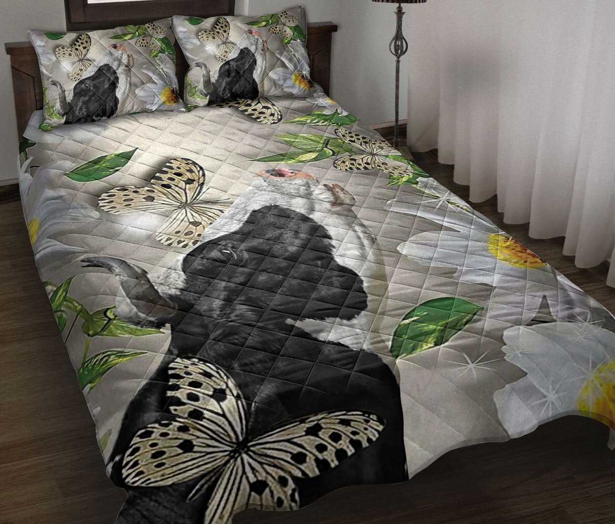 Cattle Quilt Bedding Set, Dairy Cow Cattle Butterfly Daisy Floral Quilt Blanket With Pillowcases, Duvet Cover Set