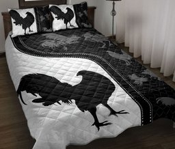 Chicken Quilt Bedding Set, Chicken Rooster Black & White Farm Quilt Blanket With Pillowcases, Duvet Cover Set