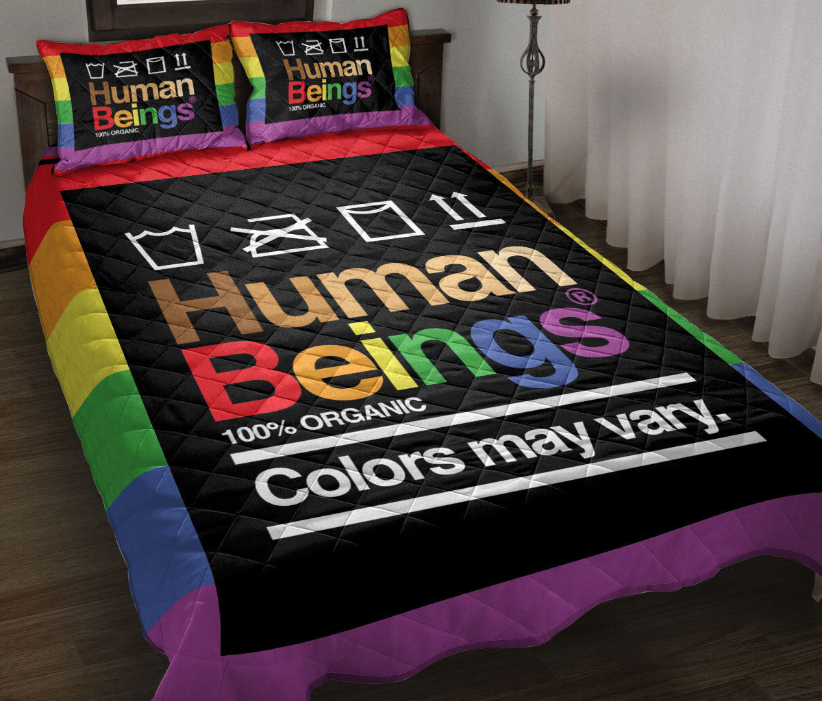 LGBT Quilt Bedding Set, Lgbt Pride Rainbow Human Being Gay Lesbian Transgender Bisexual Quilt Blanket With Pillowcases, Duvet Cover Set