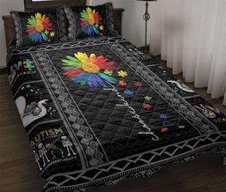 Autism Quilt Bedding Set, Autism Awareness Rainbow Sunflower Choose Kind Black Asd Support Quilt Blanket With Pillowcases, Duvet Cover Set