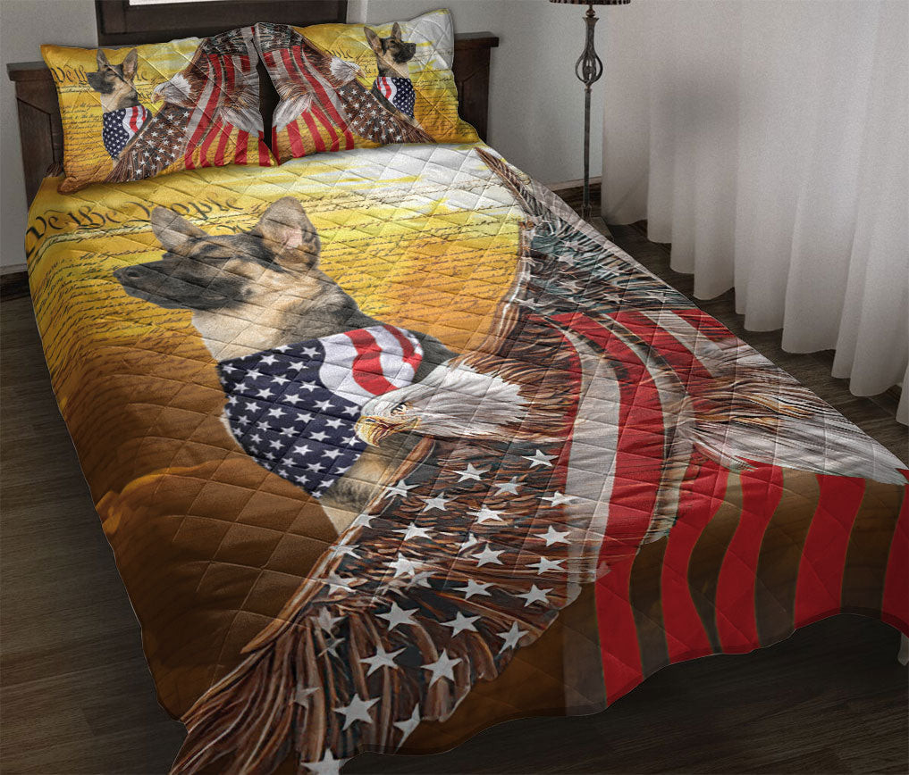 German Shepherd Quilt Bedding Set, German Shepherd Patriotic Dog American Eagle Us Flag We The People Quilt Blanket With Pillowcases, Duvet Cover Set