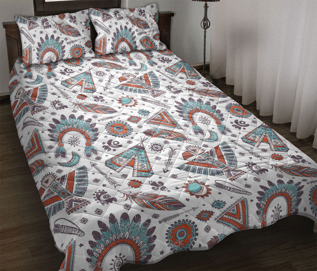 Native American Quilt Bedding Set, Native American Indigeno Us Feather Warbonet Uniqur Quilt Blanket With Pillowcases, Duvet Cover Set