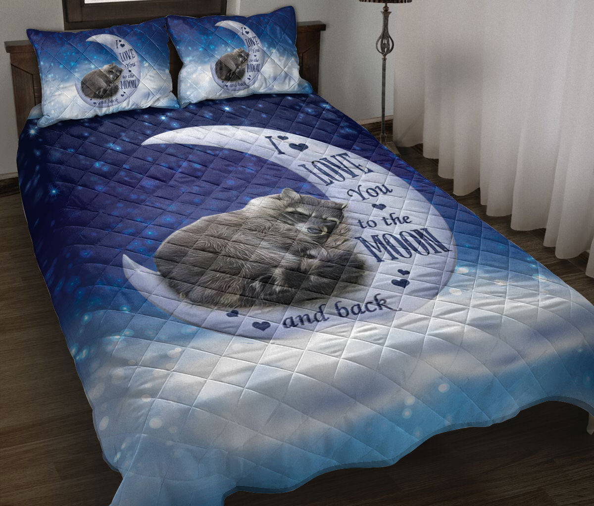 Raccoon Quilt Bedding Set, Raccoon I Love You To The Moon And Back Quilt Blanket With Pillowcases, Duvet Cover Set