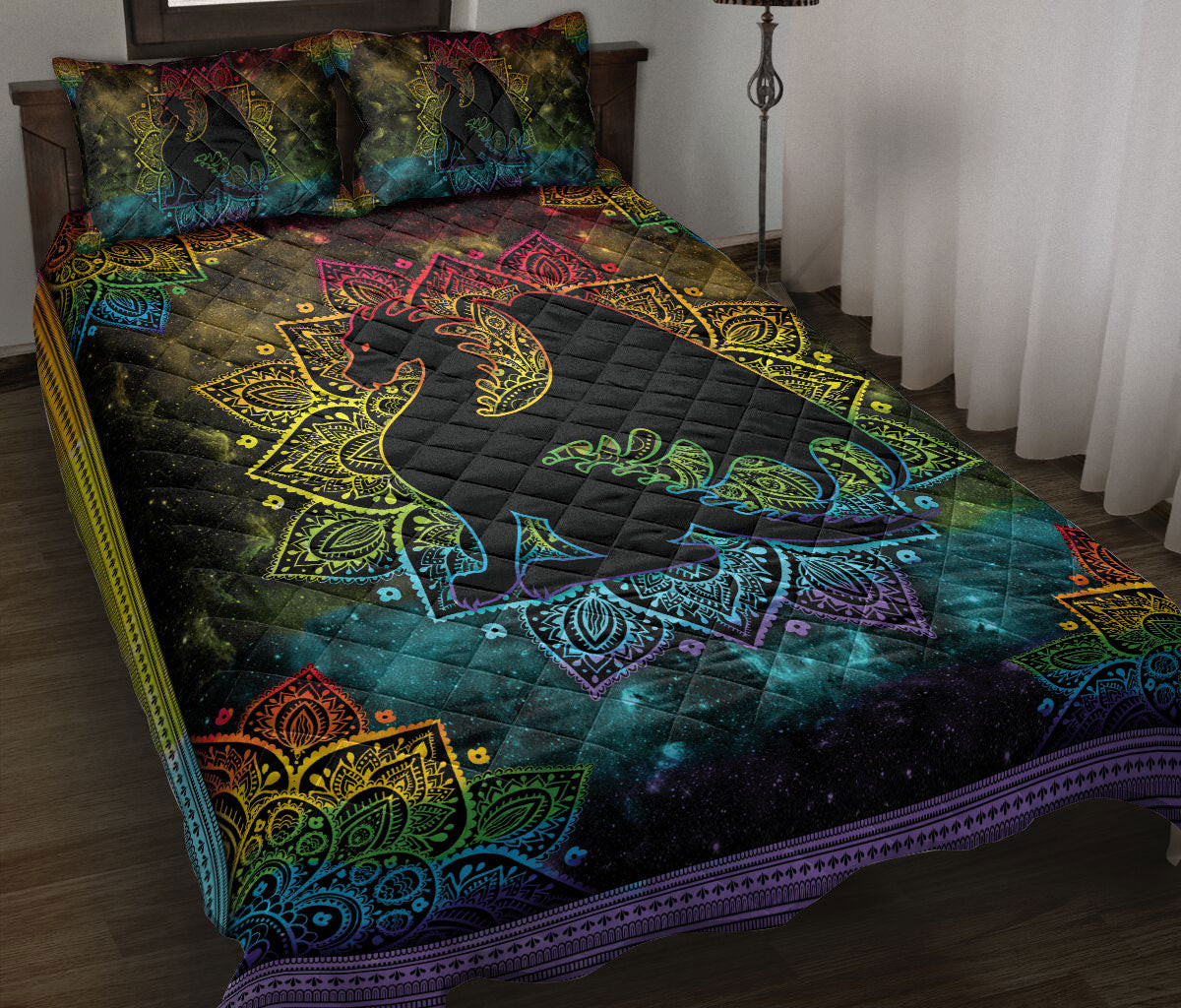 LGBT Quilt Bedding Set, Rainbow Mandala Black Dragon Galaxy Lgbt Pride Support Quilt Blanket With Pillowcases, Duvet Cover Set