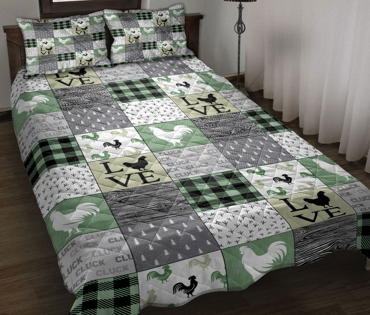 Chicken Quilt Bedding Set, Funny Chicken Cluck Cluck Quilt Blanket With Pillowcases, Duvet Cover Set