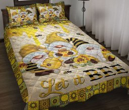 Sunflower Quilt Bedding Set, Bumble Honey Bee Let It Bee Gnome Yellow Sunflower Honeycomb Quilt Blanket With Pillowcases, Duvet Cover Set