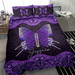 Butterfly Quilt Bedding Set, Moth Butterfly Purple Black Mandala All Season Quilt Blanket With Pillowcases, Duvet Cover Set