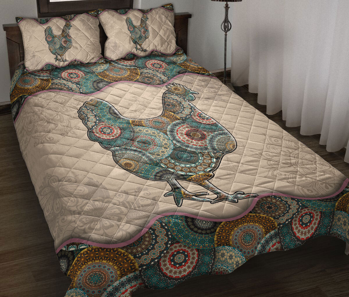 Chicken Quilt Bedding Set, Farm Chicken Hen Mandala Farmer Farmho Use Decoration Quilt Blanket With Pillowcases, Duvet Cover Set