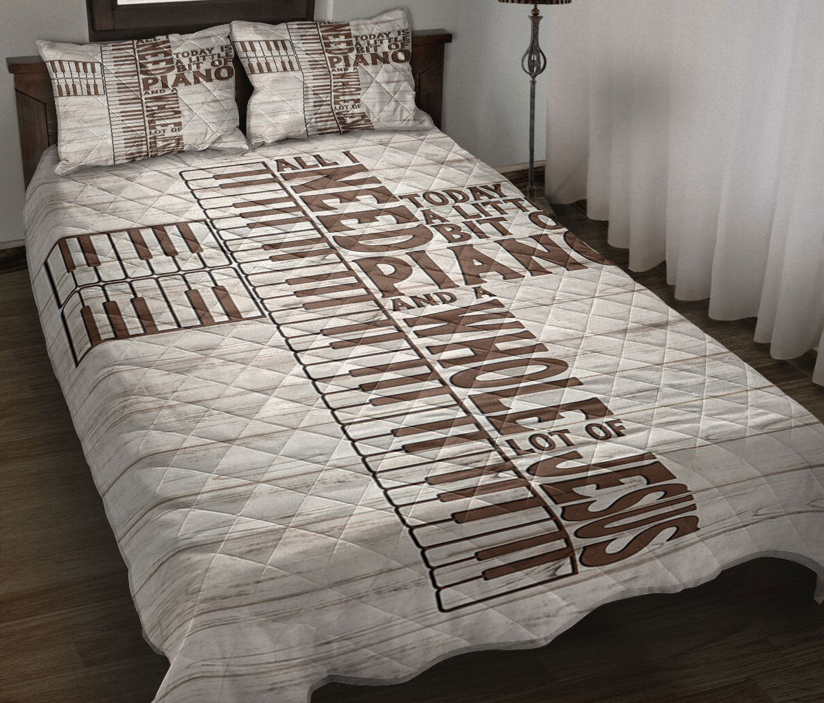 Piano Quilt Bedding Set, Piano All I Need Is MusicAnd JesusPianist Quilt Blanket With Pillowcases, Duvet Cover Set