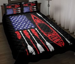 Kayak Quilt Bedding Set, Kayak American Us Flag Patriotic Kayak Quilt Blanket With Pillowcases, Duvet Cover Set