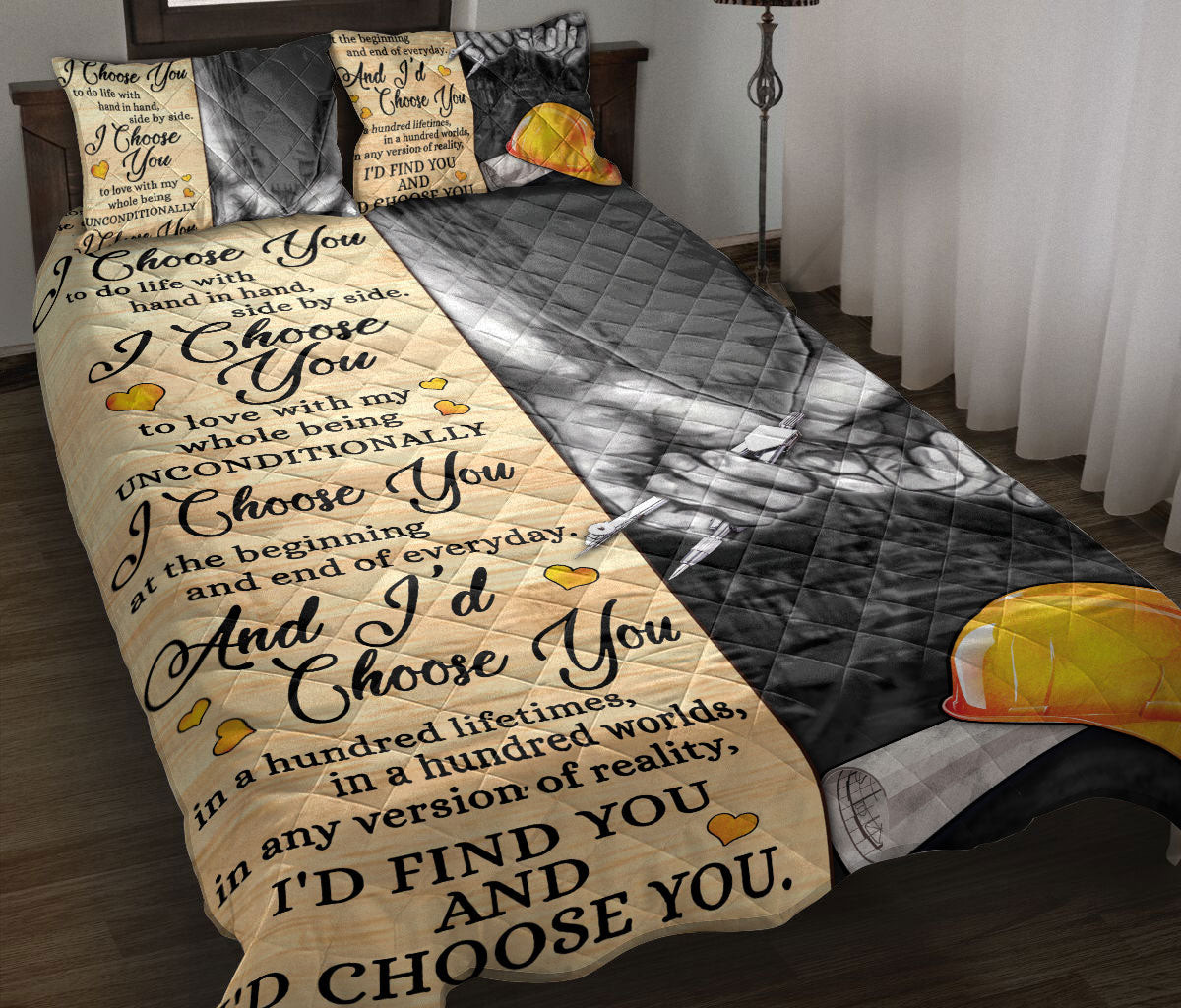 Civil Engineer Quilt Bedding Set, Civil Engineer I Find You & I Choose You Couple Husband & Wife Quilt Blanket With Pillowcases, Duvet Cover Set