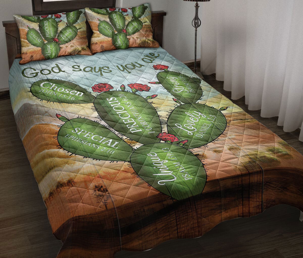 Cactus Quilt Bedding Set, Cact Us Succa God Say You Areian Religio Us Quilt Blanket With Pillowcases, Duvet Cover Set