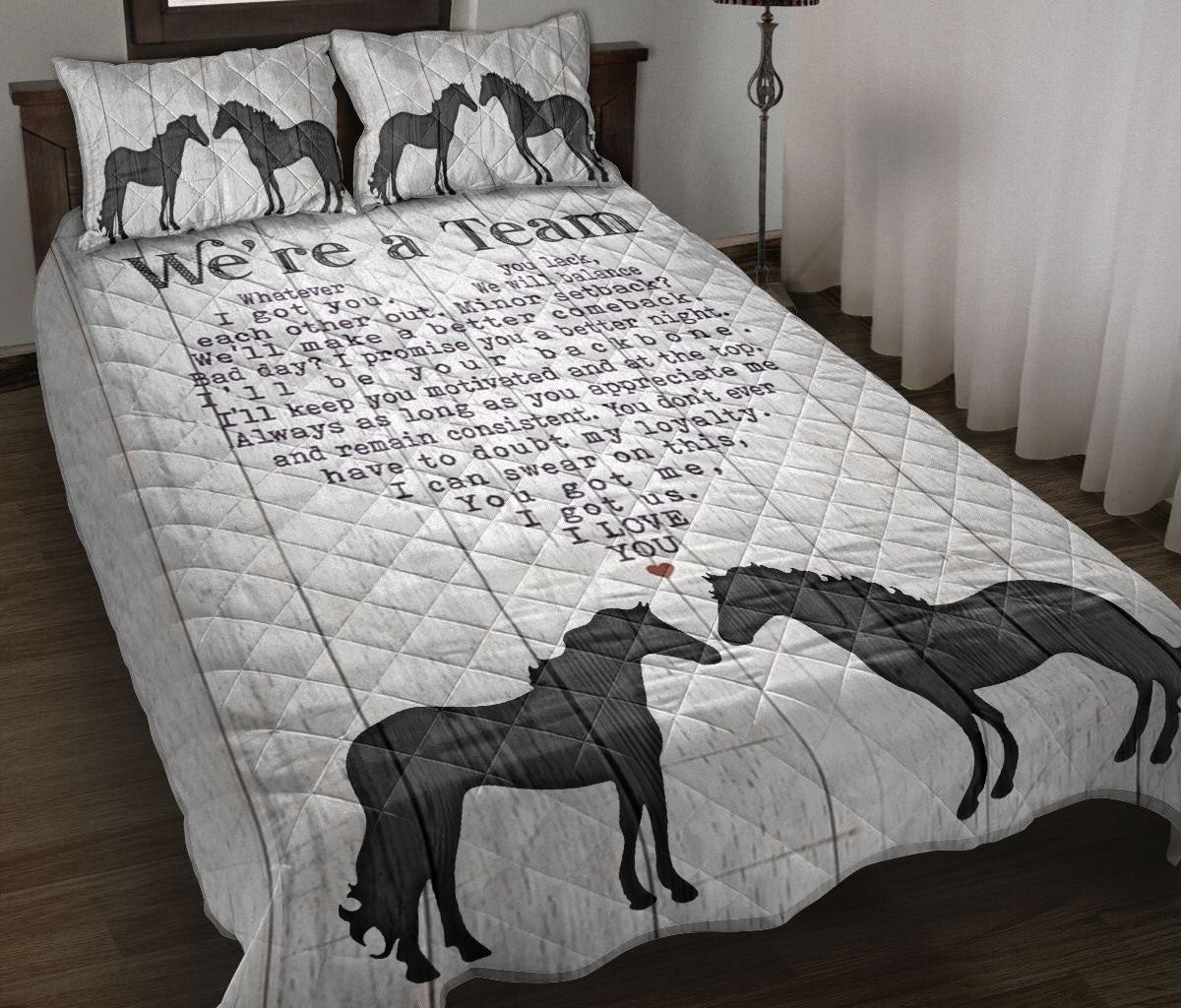 Horse Quilt Bedding Set, Horse We'Re A Team Heart Couple Husband & Wife Quilt Blanket With Pillowcases, Duvet Cover Set