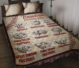 Baseball Quilt Bedding Set, Baseball Pitching Grip Baseball Beige Quilt Blanket With Pillowcases, Duvet Cover Set, Sports Gifts