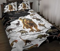 Dinosaur Quilt Bedding Set, Dinosaur Type Black & White Dinosaur Quilt Blanket With Pillowcases, Duvet Cover Set