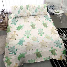 Turtle Quilt Bedding Set, Turtle Sea Ocean Beige Quilt Blanket With Pillowcases, Duvet Cover Set