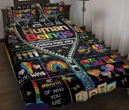LGBT Quilt Bedding Set, Lgbt Love Wins Love Is Love Patchwork Pride Quilt Blanket With Pillowcases, Duvet Cover Set