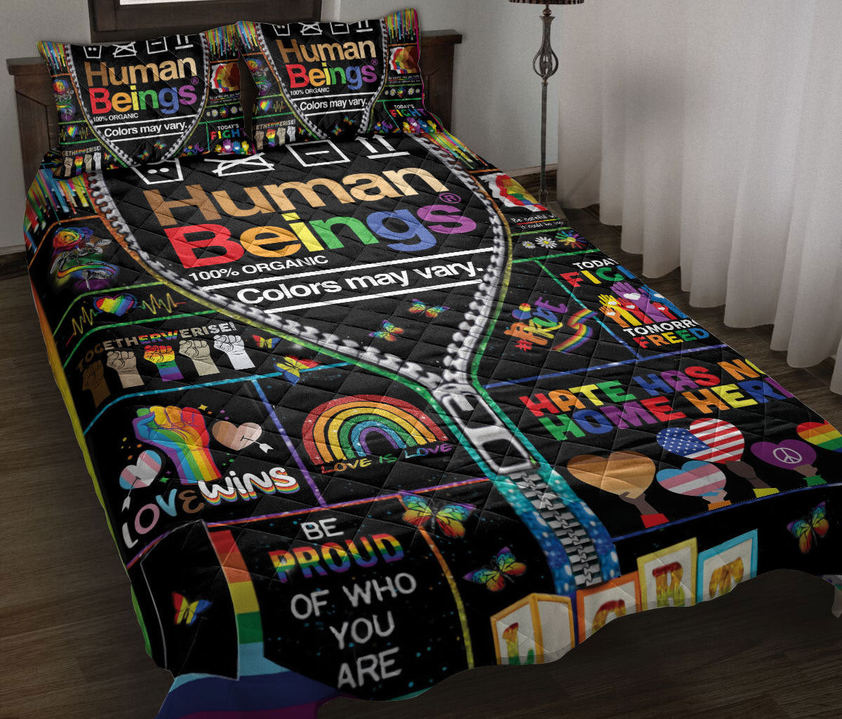 LGBT Quilt Bedding Set, Lgbt Love Wins Love Is Love Patchwork Pride Quilt Blanket With Pillowcases, Duvet Cover Set