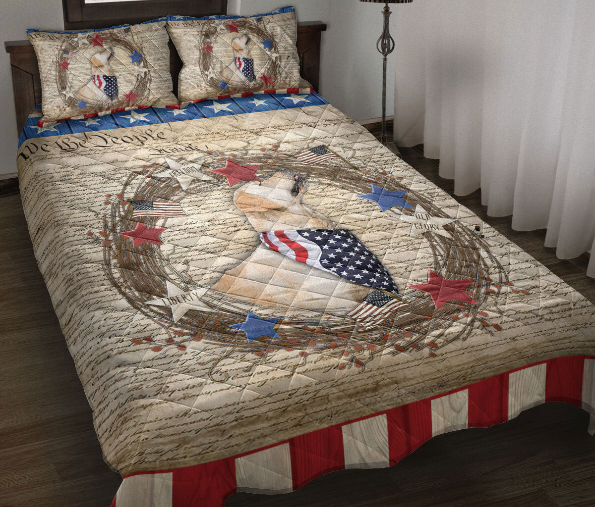 Golden Retriever Quilt Bedding Set, Golden Retriever Dog We The People Patriotic Quilt Blanket With Pillowcases, Duvet Cover Set