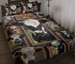 Cattle Quilt Bedding Set, Cute Cows Cattle Frame Patchwork Floral Farm Quilt Blanket With Pillowcases, Duvet Cover Set
