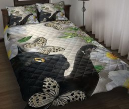 Black Cat,Cat Quilt Bedding Set, Black Cat With Butterfly And Daisy Flower Quilt Blanket With Pillowcases, Duvet Cover Set