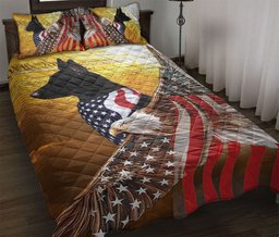 German Shepherd Quilt Bedding Set, Black German Shepherd Patriotic Dog American Eagle Us Flag We The People Quilt Blanket With Pillowcases, Duvet Cover Set