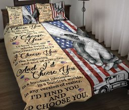 Trucker Quilt Bedding Set, Trucker I'd Find You And I'd Choose You Couple Husband & Wife Quilt Blanket With Pillowcases, Duvet Cover Set