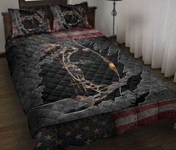 Hunting Quilt Bedding Set, Deer Hunting Us Flag With Hunting Quilt Blanket With Pillowcases, Duvet Cover Set
