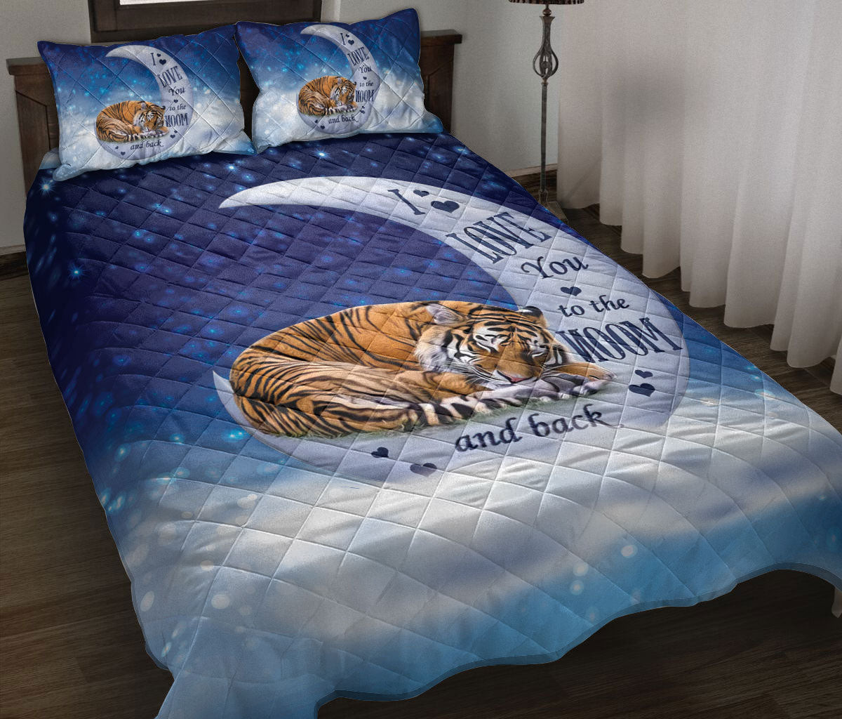 Tiger Quilt Bedding Set, Tiger I Love You To The Moon And Back Quilt Blanket With Pillowcases, Duvet Cover Set