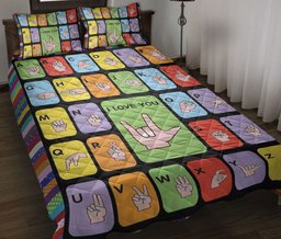 Sign Language Quilt Bedding Set, American Sign Language Asl Love Sign Quilt Blanket With Pillowcases, Duvet Cover Set