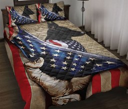 German Shepherd Quilt Bedding Set, Black German Shepherd Patriotic Dog American History Us Flag We People Quilt Blanket With Pillowcases, Duvet Cover Set