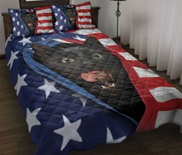 Black Cat,Cat Quilt Bedding Set, Patriotic Black Cat American Us Flag Quilt Blanket With Pillowcases, Duvet Cover Set