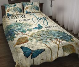 Butterfly, Christian, Jesus, God, Bible Quilt Bedding Set, Flower Butterfly Today I Choose Joy Beigeian Wood Quilt Blanket With Pillowcases, Duvet Cover Set
