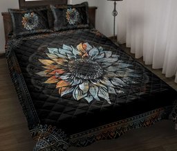 Sunflower Quilt Bedding Set, Sunflower Mandala Flower Gif Floral Leaf Quilt Blanket With Pillowcases, Duvet Cover Set