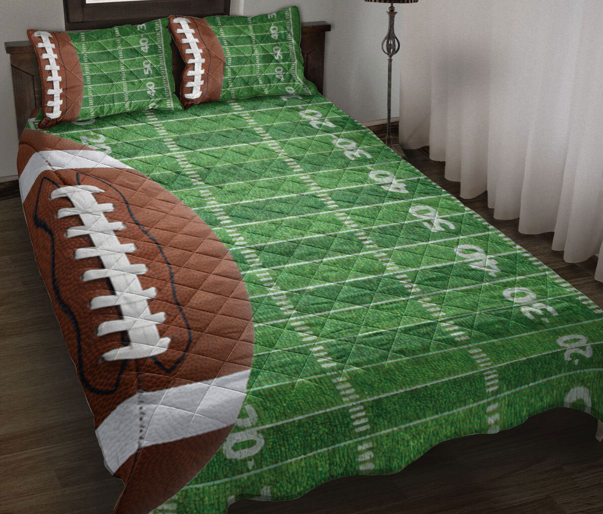 Football Quilt Bedding Set, American Football Ball Field Men Women Friend Kid Quilt Blanket With Pillowcases, Duvet Cover Set