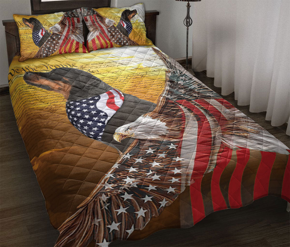 Rottweiler Quilt Bedding Set, Rottweiler Patriotic Dog American Eagle Us Flag We The People Quilt Blanket With Pillowcases, Duvet Cover Set